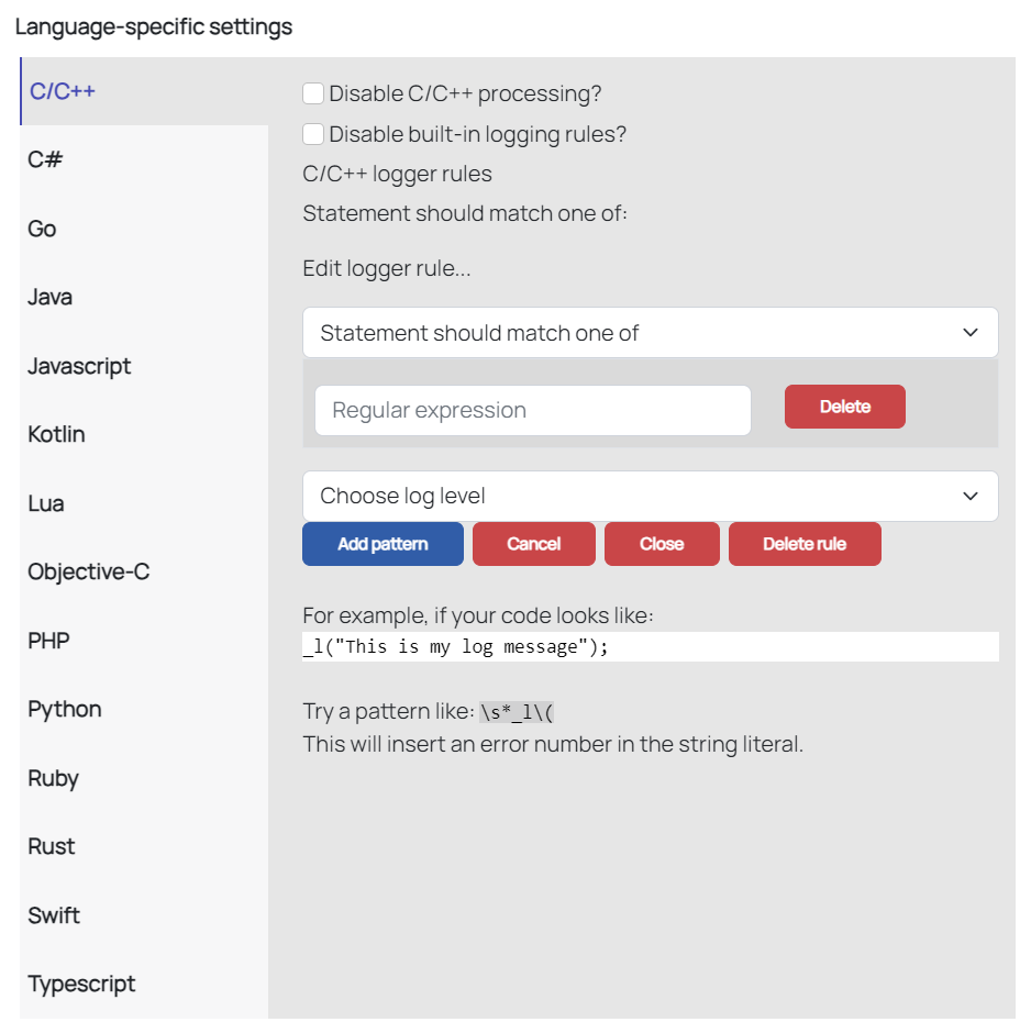 Advanced code policy config